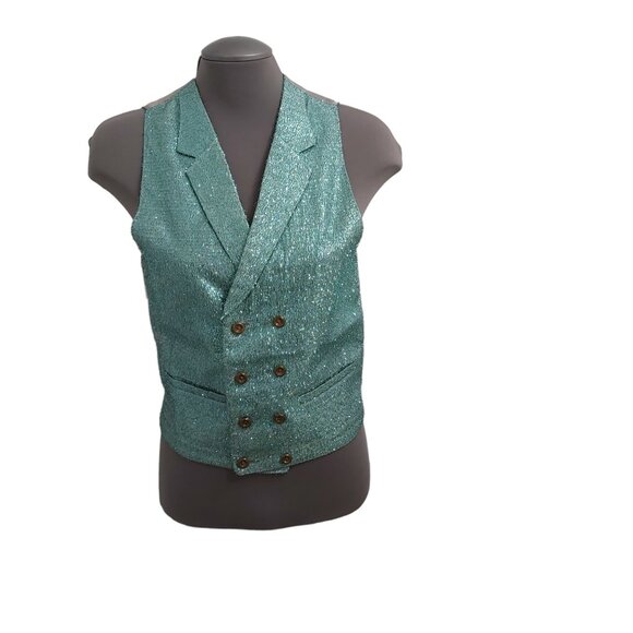 Vest - Turquoise Metallic Eyelash Fabric Grey Lining - Small - Unisex Adult - Picture 1 of 12